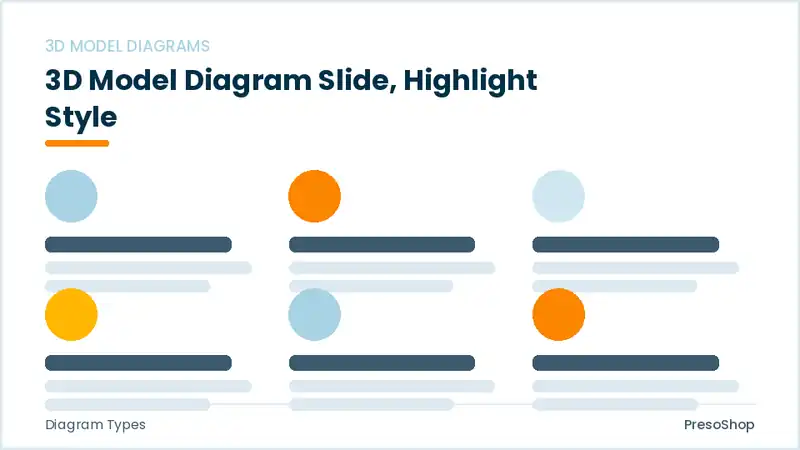 Editable PowerPoint 3d model diagram slide template with an accented takeaway, built from recolourable native shapes for diagram types decks
