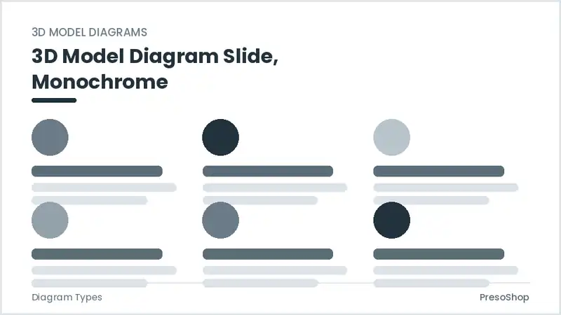 Editable PowerPoint 3d model diagram slide template in a monochrome treatment, built from recolourable native shapes for diagram types decks