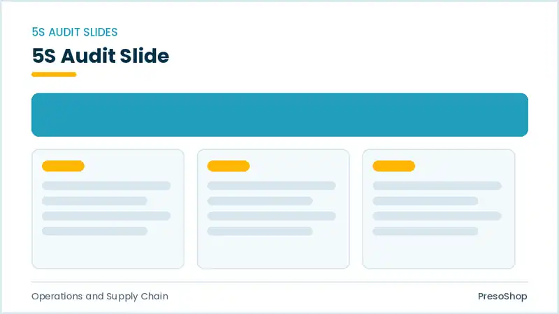 Editable PowerPoint 5s audit slide template, built from recolourable native shapes for operations and supply chain decks