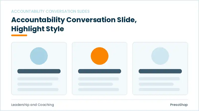 Editable PowerPoint accountability conversation slide template with an accented takeaway, built from recolourable native shapes for leadership and coaching decks
