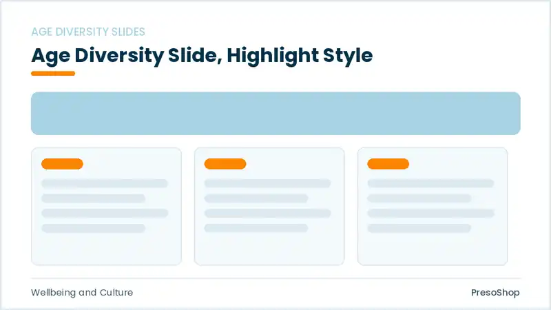 Editable PowerPoint age diversity slide template with an accented takeaway, built from recolourable native shapes for wellbeing and culture decks
