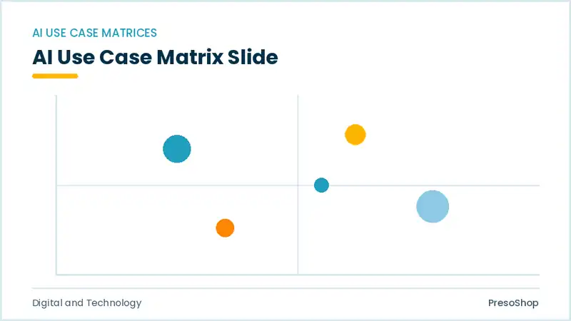Editable PowerPoint ai use case matrix slide template, built from recolourable native shapes for digital and technology decks