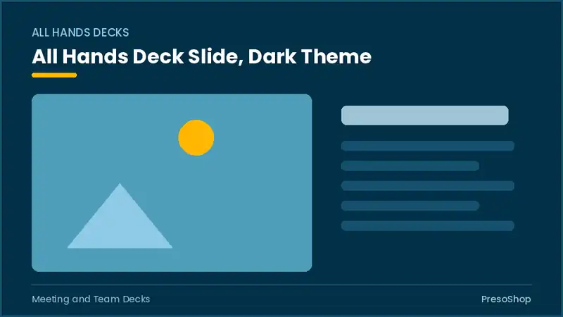 Editable PowerPoint all hands deck slide template in a dark theme, built from recolourable native shapes for meeting and team decks decks