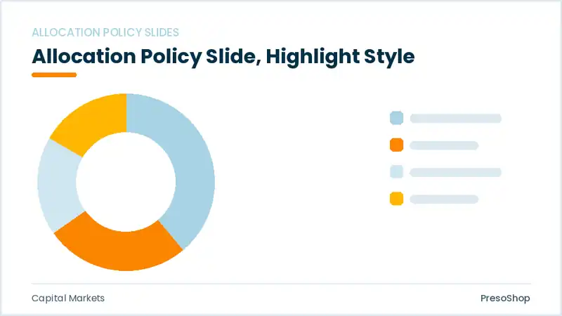 Editable PowerPoint allocation policy slide template with an accented takeaway, built from recolourable native shapes for capital markets decks
