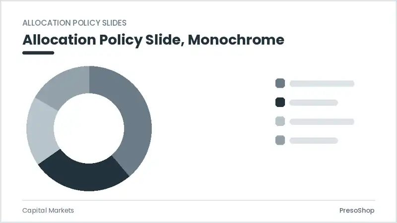 Editable PowerPoint allocation policy slide template in a monochrome treatment, built from recolourable native shapes for capital markets decks