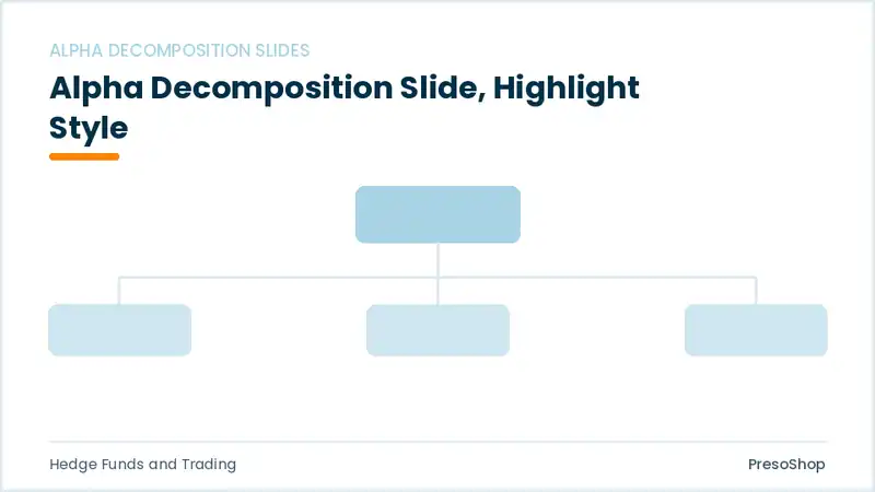 Editable PowerPoint alpha decomposition slide template with an accented takeaway, built from recolourable native shapes for hedge funds and trading decks