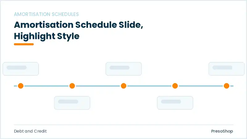 Editable PowerPoint amortisation schedule slide template with an accented takeaway, built from recolourable native shapes for debt and credit decks