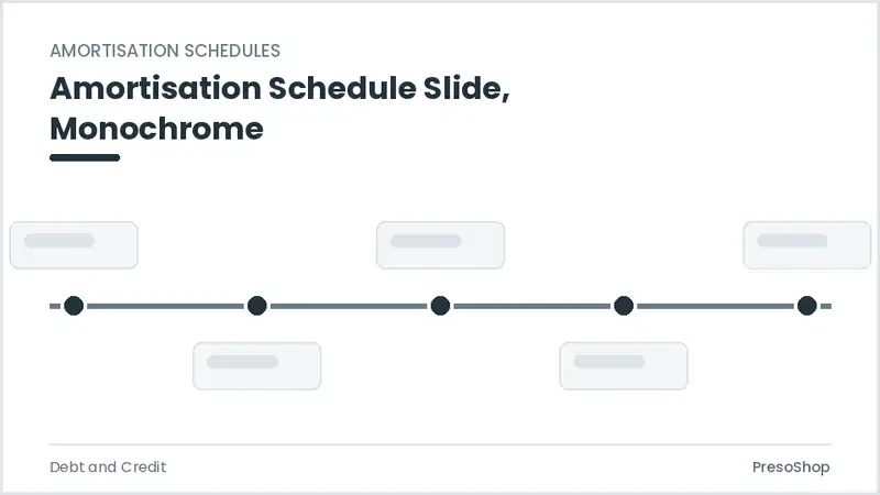Editable PowerPoint amortisation schedule slide template in a monochrome treatment, built from recolourable native shapes for debt and credit decks