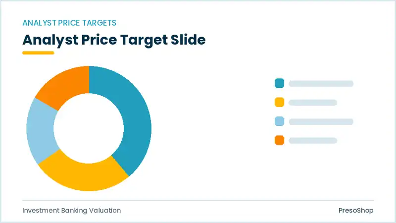 Editable PowerPoint analyst price target slide template, built from recolourable native shapes for investment banking valuation decks
