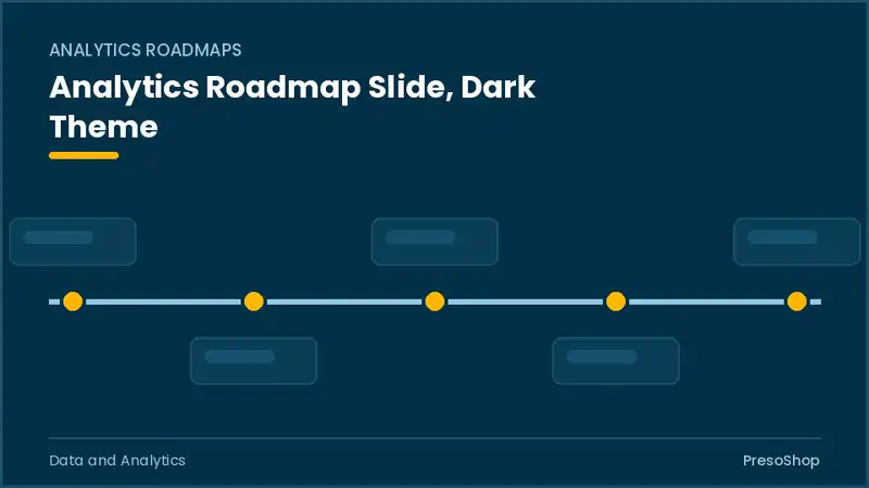 Editable PowerPoint analytics roadmap slide template in a dark theme, built from recolourable native shapes for data and analytics decks