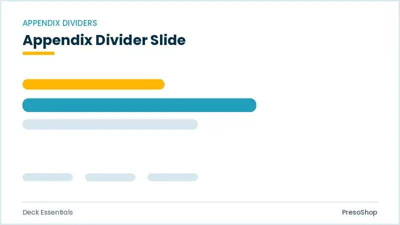 Editable PowerPoint appendix divider slide template, built from recolourable native shapes for deck essentials decks