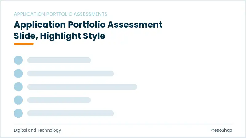 Editable PowerPoint application portfolio assessment slide template with an accented takeaway, built from recolourable native shapes for digital and technology decks