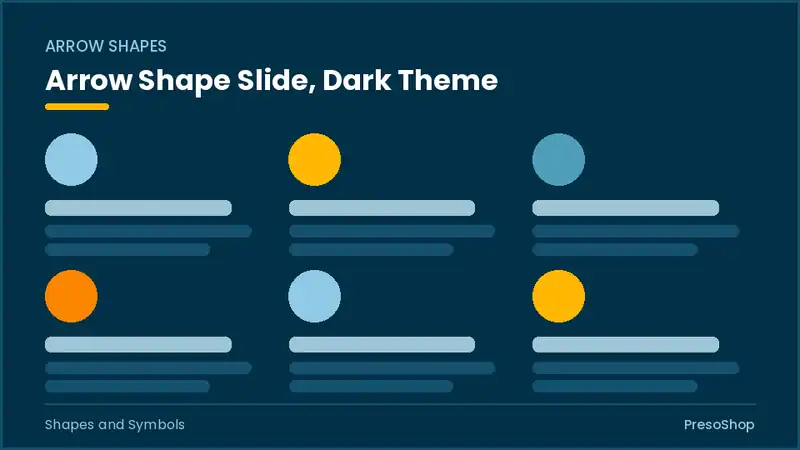 Editable PowerPoint arrow shape slide template in a dark theme, built from recolourable native shapes for shapes and symbols decks