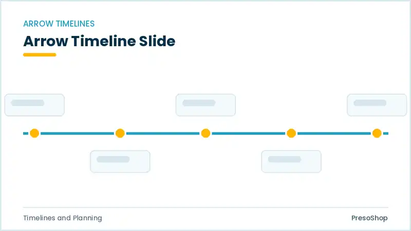 Editable PowerPoint arrow timeline slide template, built from recolourable native shapes for timelines and planning decks