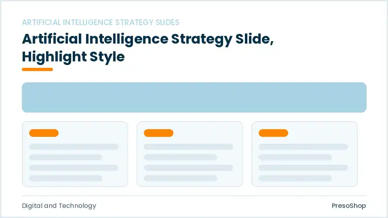 Editable PowerPoint artificial intelligence strategy slide template with an accented takeaway, built from recolourable native shapes for digital and technology decks