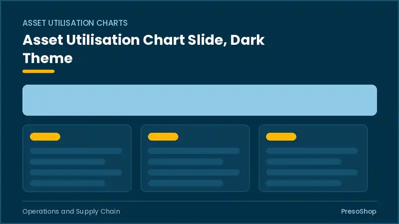 Editable PowerPoint asset utilisation chart slide template in a dark theme, built from recolourable native shapes for operations and supply chain decks