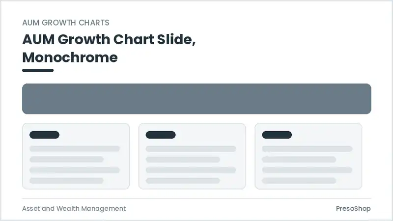 Editable PowerPoint aum growth chart slide template in a monochrome treatment, built from recolourable native shapes for asset and wealth management decks