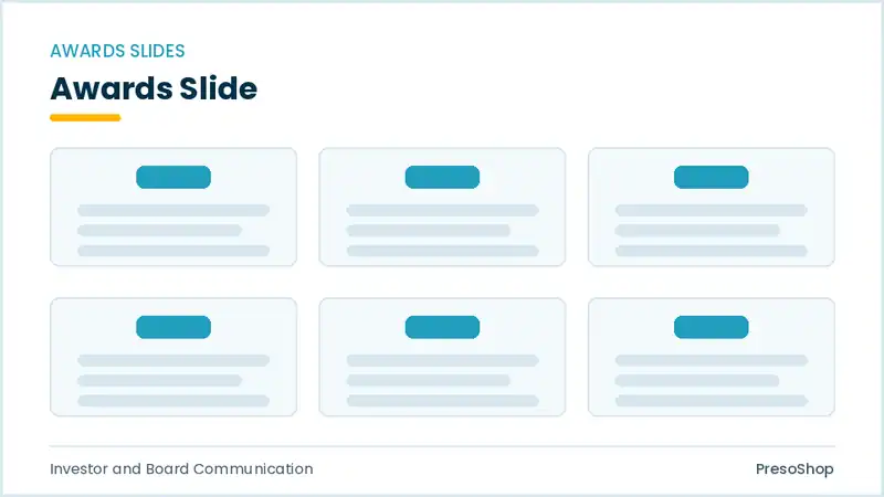 Editable PowerPoint awards slide template, built from recolourable native shapes for investor and board communication decks