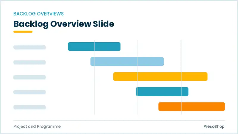 Editable PowerPoint backlog overview slide template, built from recolourable native shapes for project and programme decks