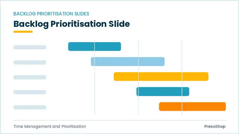 Editable PowerPoint backlog prioritisation slide template, built from recolourable native shapes for time management and prioritisation decks