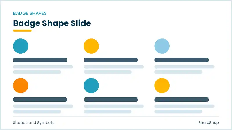 Editable PowerPoint badge shape slide template, built from recolourable native shapes for shapes and symbols decks