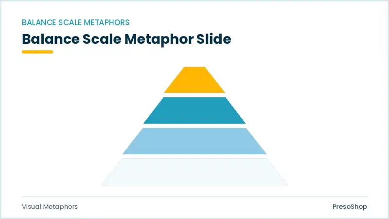 Editable PowerPoint balance scale metaphor slide template, built from recolourable native shapes for visual metaphors decks