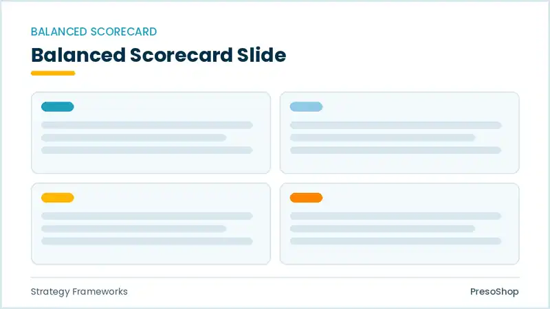 Editable PowerPoint balanced scorecard slide template, built from recolourable native shapes for strategy frameworks decks