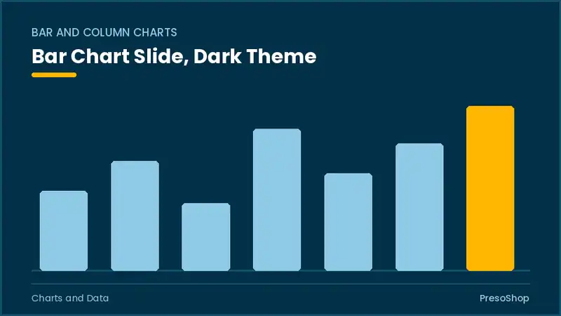 Editable PowerPoint bar chart slide template in a dark theme, built from recolourable native shapes for charts and data decks
