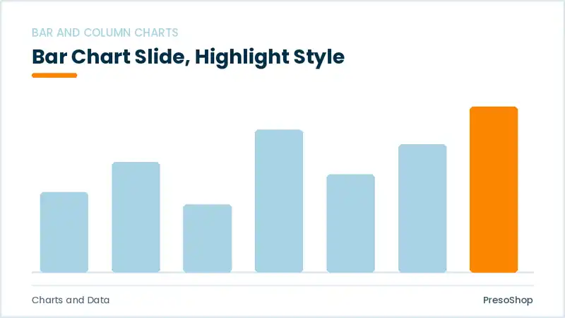 Editable PowerPoint bar chart slide template with an accented takeaway, built from recolourable native shapes for charts and data decks