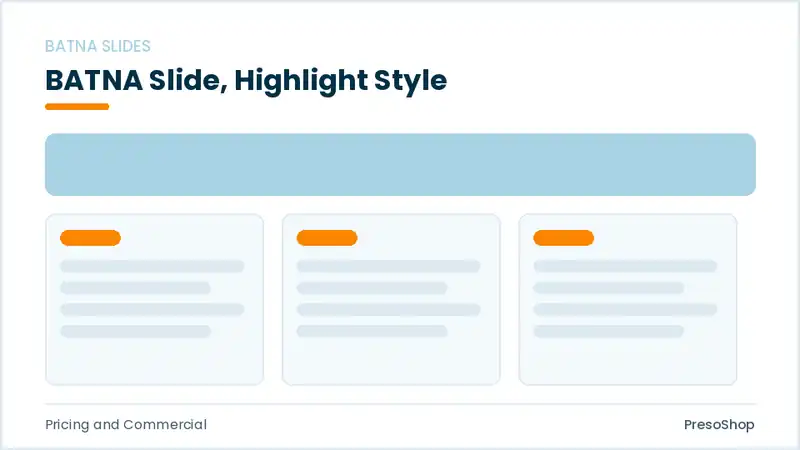 Editable PowerPoint batna slide template with an accented takeaway, built from recolourable native shapes for pricing and commercial decks