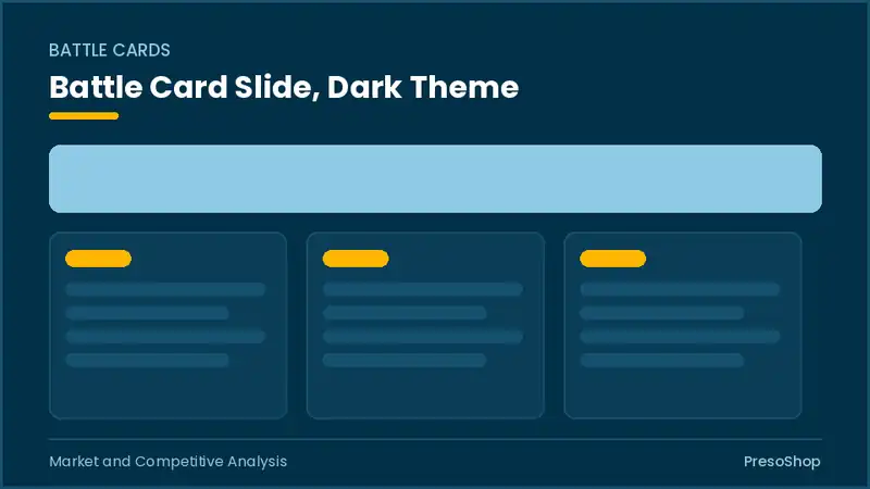 Editable PowerPoint battle card slide template in a dark theme, built from recolourable native shapes for market and competitive analysis decks