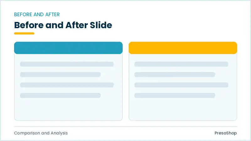 Editable PowerPoint before and after slide template, built from recolourable native shapes for comparison and analysis decks