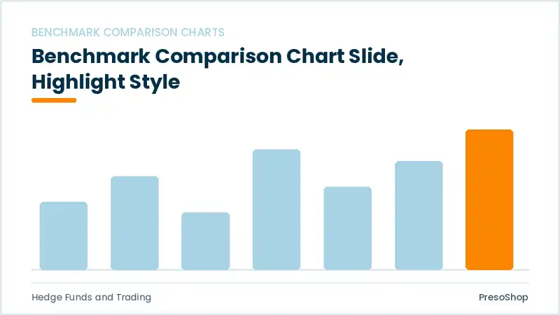 Editable PowerPoint benchmark comparison chart slide template with an accented takeaway, built from recolourable native shapes for hedge funds and trading decks