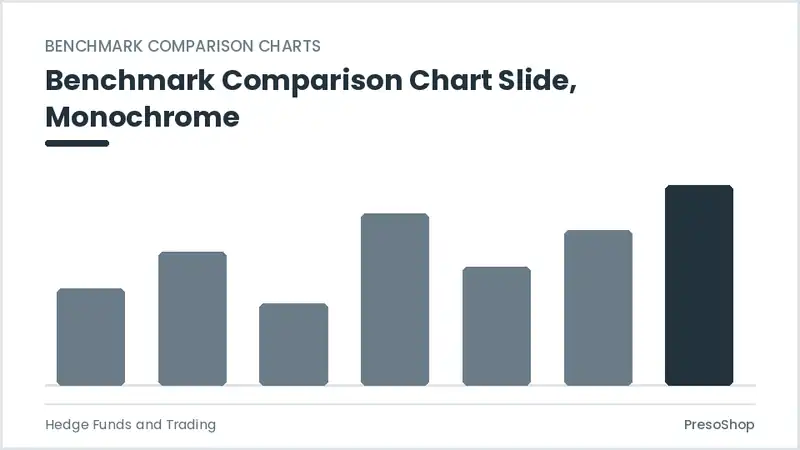 Editable PowerPoint benchmark comparison chart slide template in a monochrome treatment, built from recolourable native shapes for hedge funds and trading decks