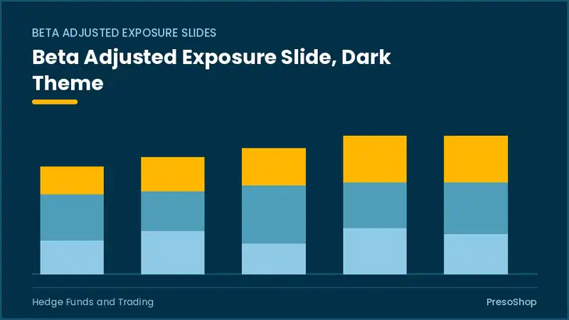 Editable PowerPoint beta adjusted exposure slide template in a dark theme, built from recolourable native shapes for hedge funds and trading decks