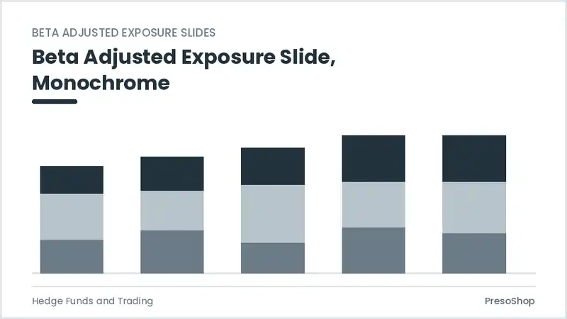 Editable PowerPoint beta adjusted exposure slide template in a monochrome treatment, built from recolourable native shapes for hedge funds and trading decks