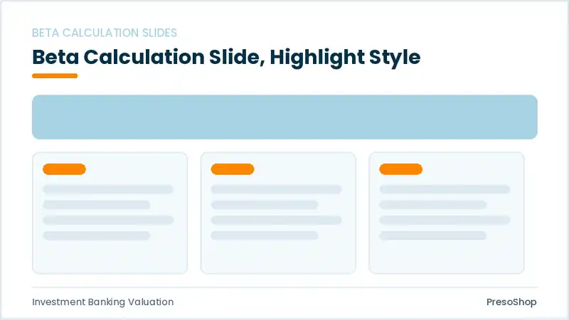 Editable PowerPoint beta calculation slide template with an accented takeaway, built from recolourable native shapes for investment banking valuation decks