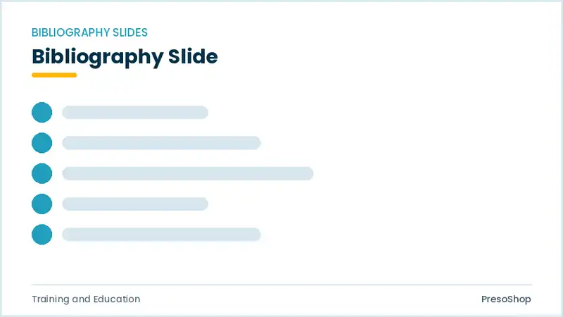 Editable PowerPoint bibliography slide template, built from recolourable native shapes for training and education decks
