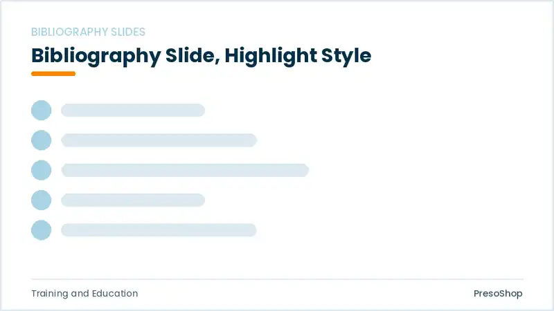 Editable PowerPoint bibliography slide template with an accented takeaway, built from recolourable native shapes for training and education decks
