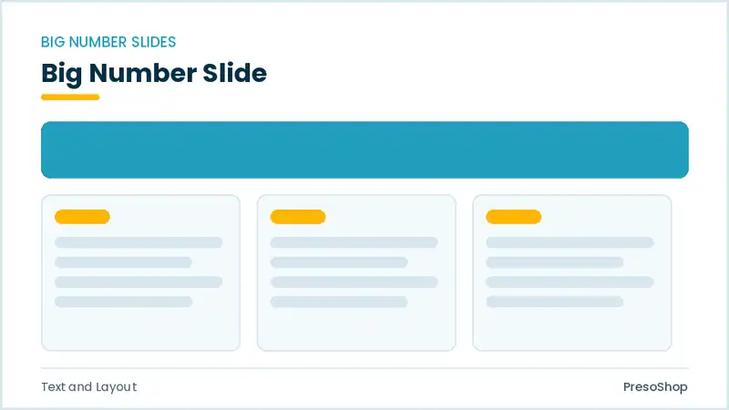 Editable PowerPoint big number slide template, built from recolourable native shapes for text and layout decks