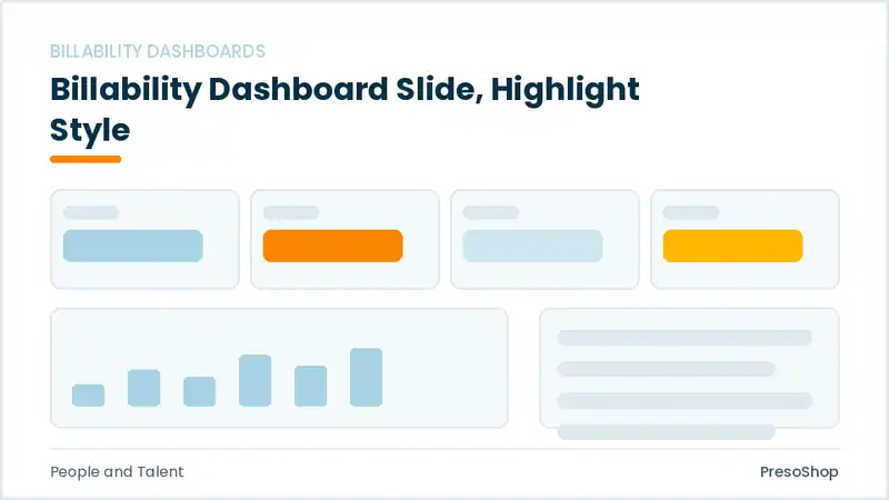 Editable PowerPoint billability dashboard slide template with an accented takeaway, built from recolourable native shapes for people and talent decks