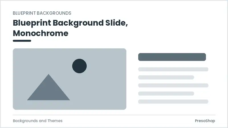 Editable PowerPoint blueprint background slide template in a monochrome treatment, built from recolourable native shapes for backgrounds and themes decks