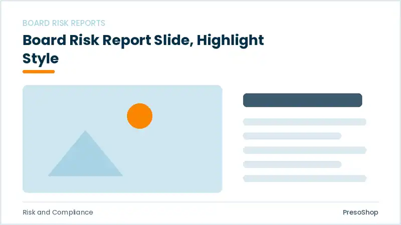 Editable PowerPoint board risk report slide template with an accented takeaway, built from recolourable native shapes for risk and compliance decks