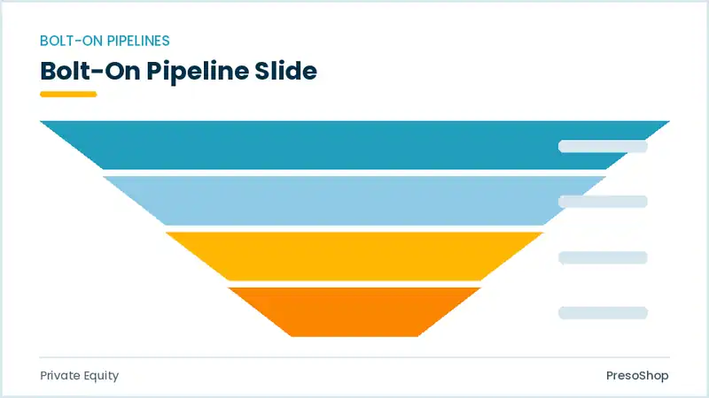 Editable PowerPoint bolt-on pipeline slide template, built from recolourable native shapes for private equity decks