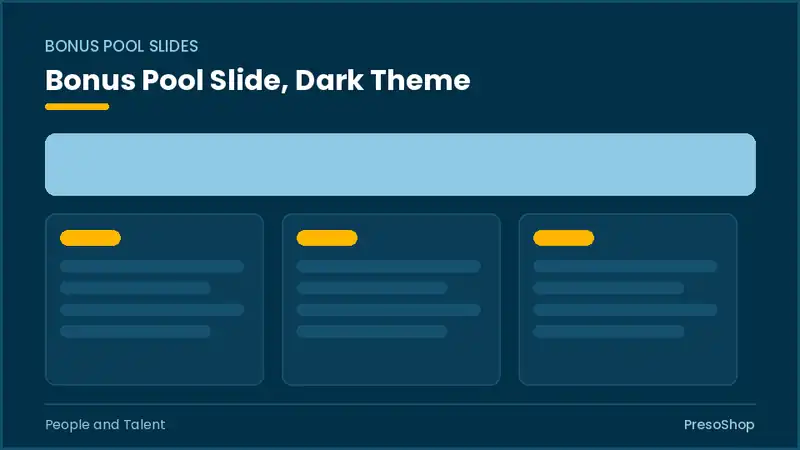 Editable PowerPoint bonus pool slide template in a dark theme, built from recolourable native shapes for people and talent decks