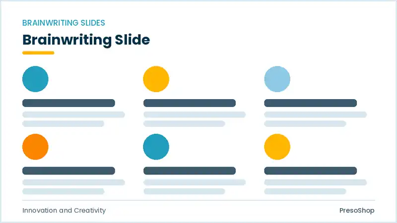 Editable PowerPoint brainwriting slide template, built from recolourable native shapes for innovation and creativity decks