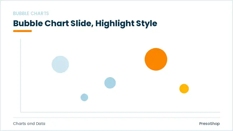 Editable PowerPoint bubble chart slide template with an accented takeaway, built from recolourable native shapes for charts and data decks