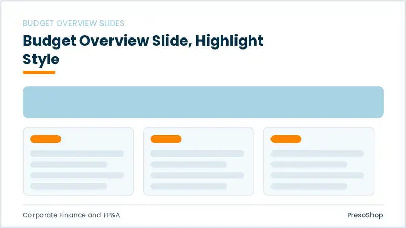 Editable PowerPoint budget overview slide template with an accented takeaway, built from recolourable native shapes for corporate finance and fp&a decks