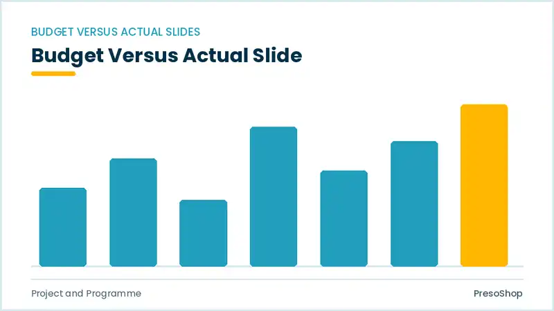 Editable PowerPoint budget versus actual slide template, built from recolourable native shapes for project and programme decks