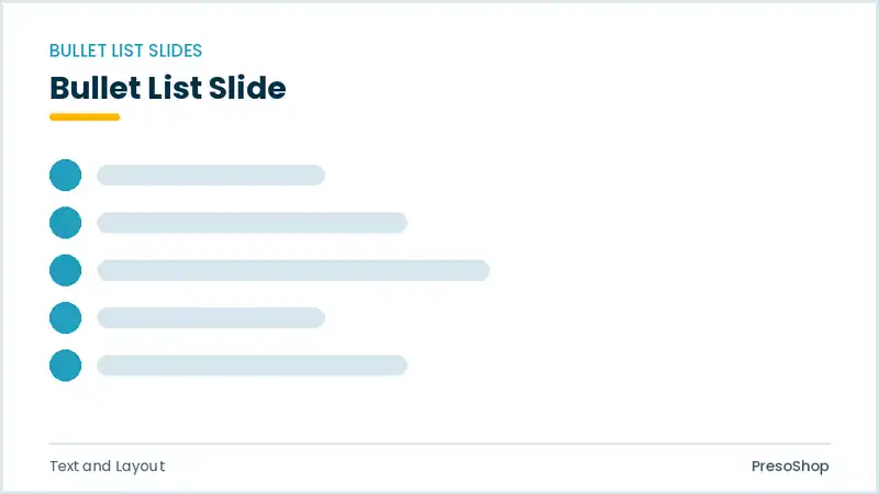 Editable PowerPoint bullet list slide template, built from recolourable native shapes for text and layout decks